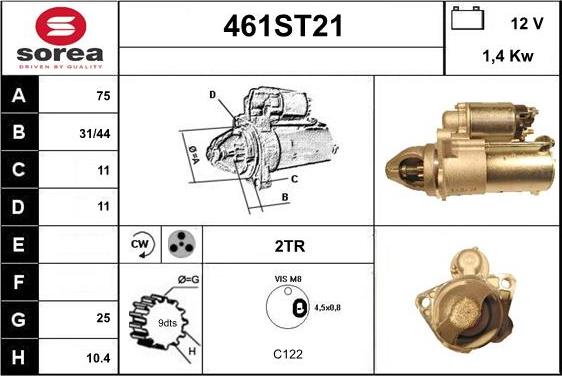 STARTCAR 461ST21 - Стартер autospares.lv