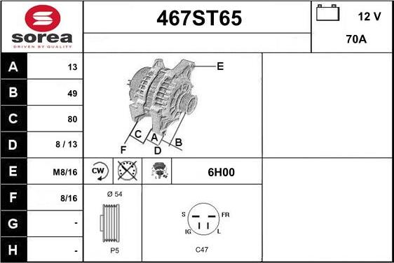 STARTCAR 467ST65 - Генератор autospares.lv