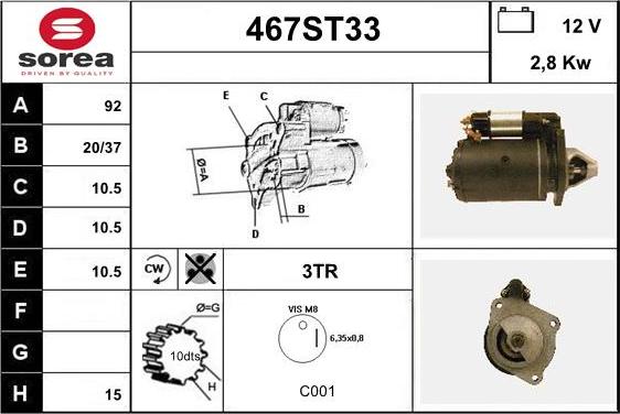 STARTCAR 467ST33 - Стартер autospares.lv