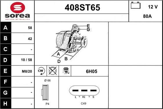 STARTCAR 408ST65 - Генератор autospares.lv