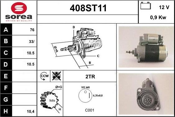 STARTCAR 408ST11 - Стартер autospares.lv