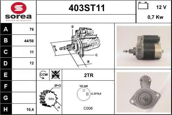 STARTCAR 403ST11 - Стартер autospares.lv