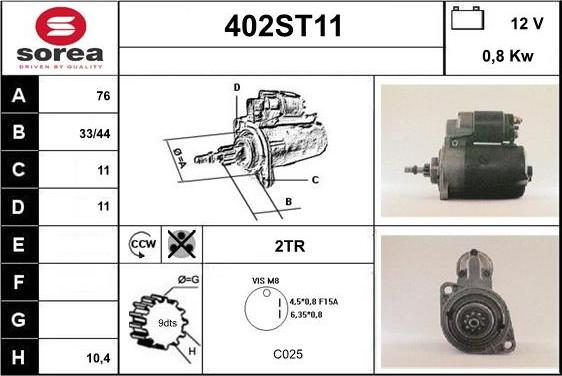 STARTCAR 402ST11 - Стартер autospares.lv