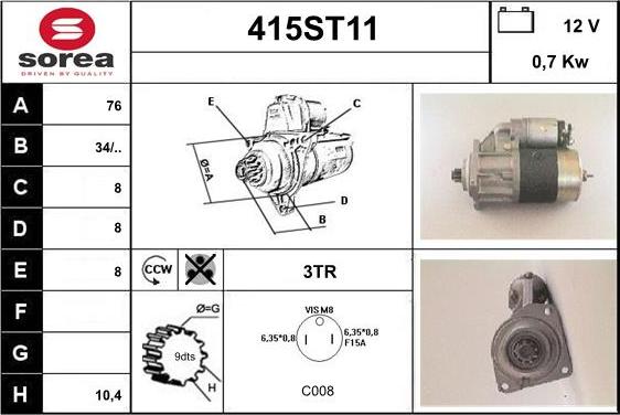 STARTCAR 415ST11 - Стартер autospares.lv