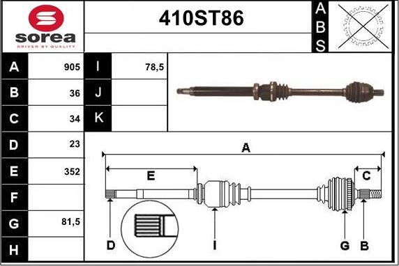 STARTCAR 410ST86 - Приводной вал autospares.lv