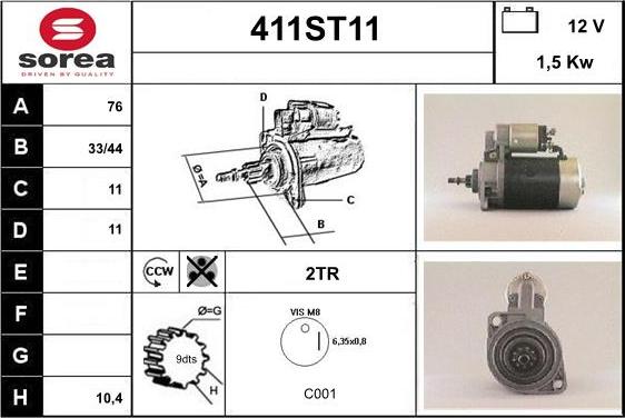 STARTCAR 411ST11 - Стартер autospares.lv