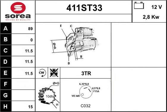 STARTCAR 411ST33 - Стартер autospares.lv