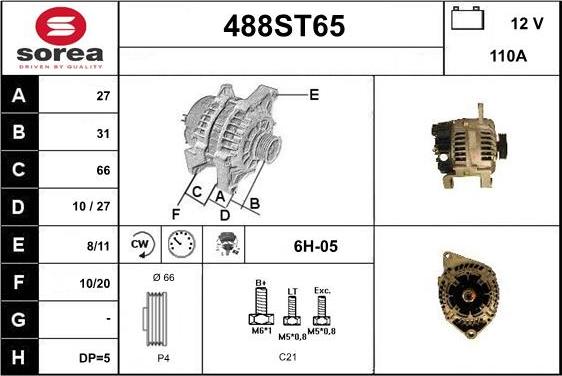 STARTCAR 488ST65 - Генератор autospares.lv