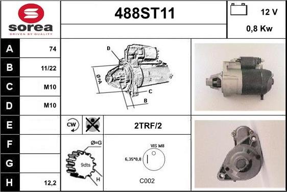 STARTCAR 488ST11 - Стартер autospares.lv