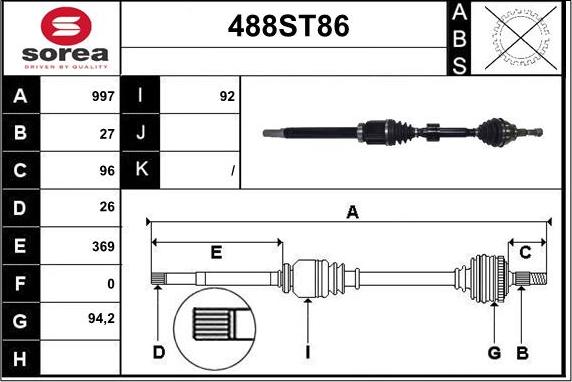 STARTCAR 488ST86 - Приводной вал autospares.lv