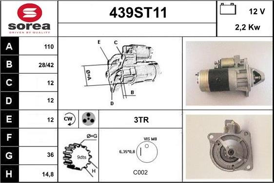 STARTCAR 439ST11 - Стартер autospares.lv