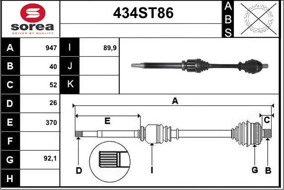 STARTCAR 434ST86 - Приводной вал autospares.lv