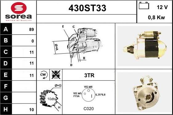 STARTCAR 430ST33 - Стартер autospares.lv