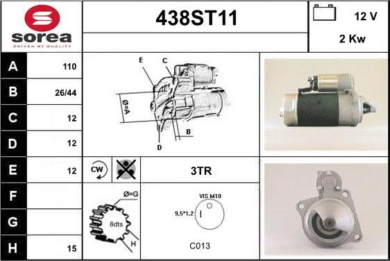 STARTCAR 438ST11 - Стартер autospares.lv