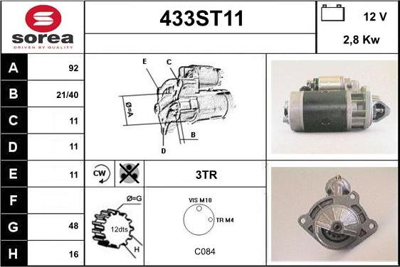 STARTCAR 433ST11 - Стартер autospares.lv