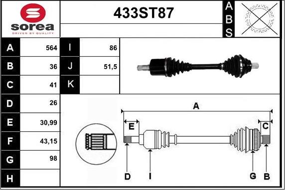 STARTCAR 433ST87 - Приводной вал autospares.lv