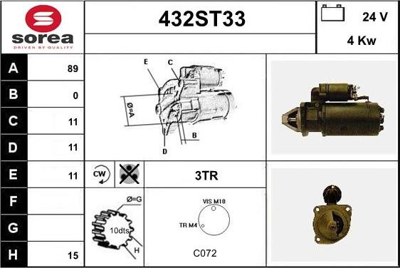 STARTCAR 432ST33 - Стартер autospares.lv