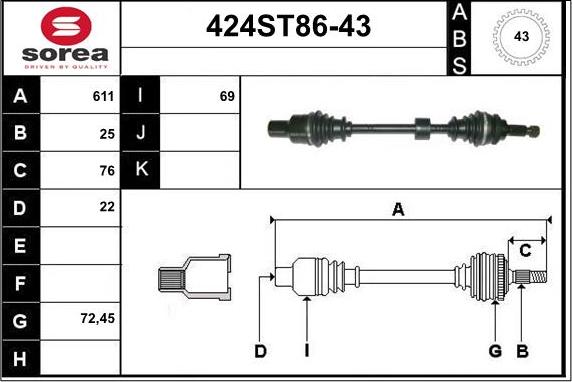 STARTCAR 424ST86-43 - Приводной вал autospares.lv