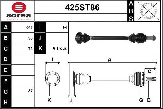 STARTCAR 425ST86 - Приводной вал autospares.lv