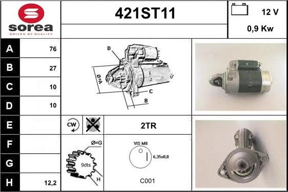 STARTCAR 421ST11 - Стартер autospares.lv