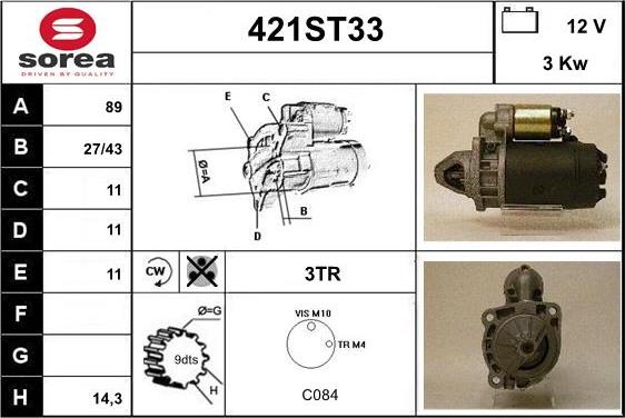 STARTCAR 421ST33 - Стартер autospares.lv