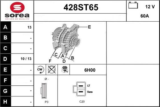 STARTCAR 428ST65 - Генератор autospares.lv