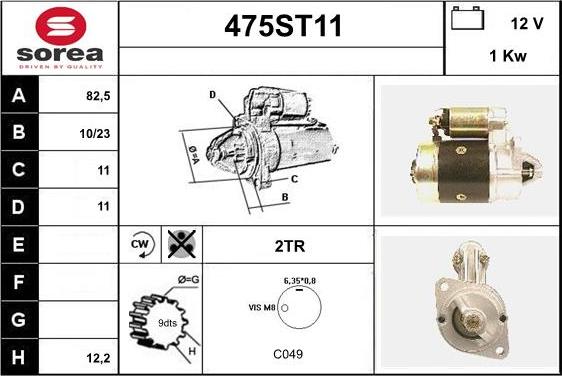 STARTCAR 475ST11 - Стартер autospares.lv