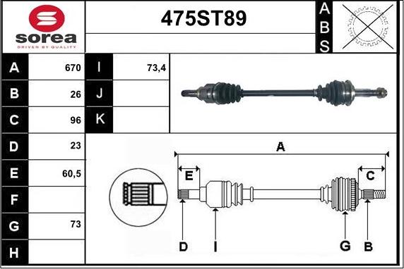 STARTCAR 475ST89 - Приводной вал autospares.lv