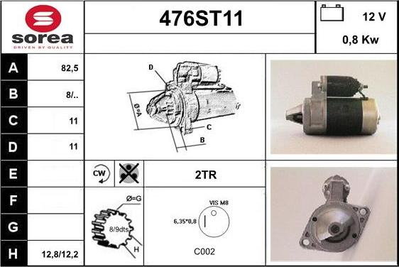 STARTCAR 476ST11 - Стартер autospares.lv