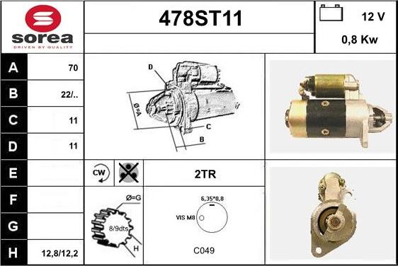 STARTCAR 478ST11 - Стартер autospares.lv