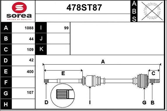 STARTCAR 478ST87 - Приводной вал autospares.lv