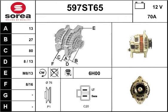 STARTCAR 597ST65 - Генератор autospares.lv