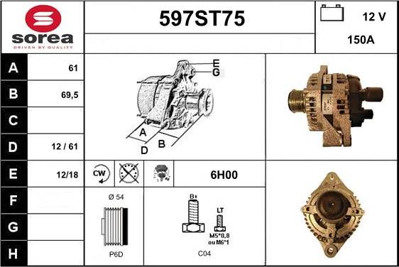 STARTCAR 597ST75 - Генератор autospares.lv