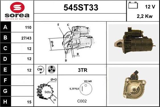 STARTCAR 545ST33 - Стартер autospares.lv