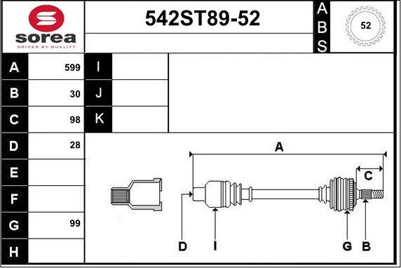 STARTCAR 542ST89-52 - Приводной вал autospares.lv