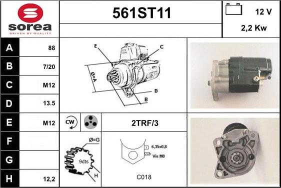 STARTCAR 561ST11 - Стартер autospares.lv