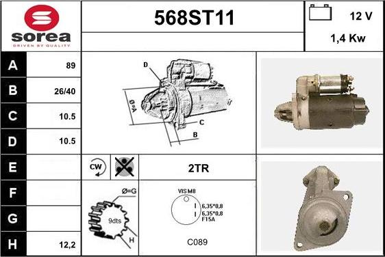 STARTCAR 568ST11 - Стартер autospares.lv