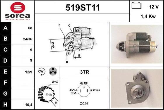 STARTCAR 519ST11 - Стартер autospares.lv