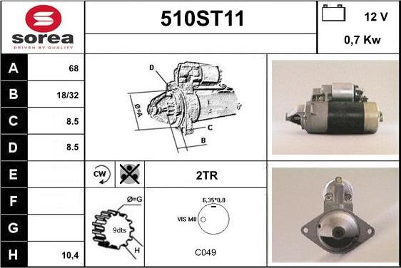 STARTCAR 510ST11 - Стартер autospares.lv