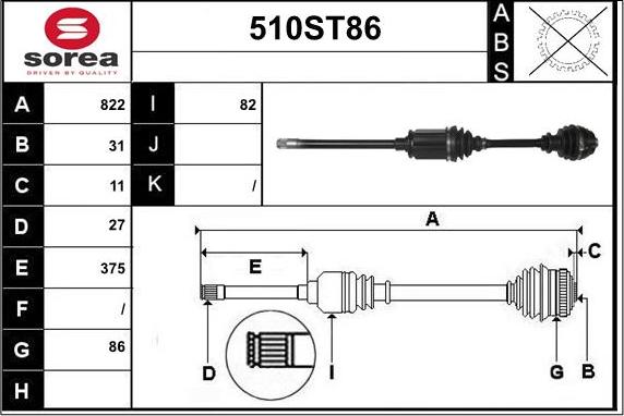 STARTCAR 510ST86 - Приводной вал autospares.lv