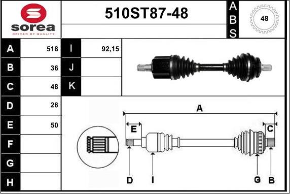 STARTCAR 510ST87-48 - Приводной вал autospares.lv