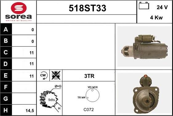 STARTCAR 518ST33 - Стартер autospares.lv