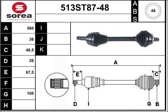 STARTCAR 513ST87-48 - Приводной вал autospares.lv