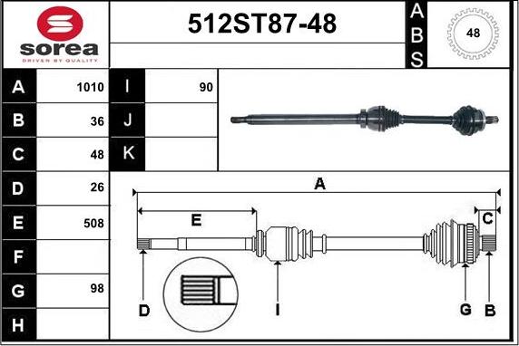 STARTCAR 512ST87-48 - Приводной вал autospares.lv