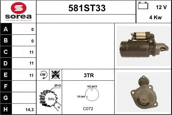 STARTCAR 581ST33 - Стартер autospares.lv