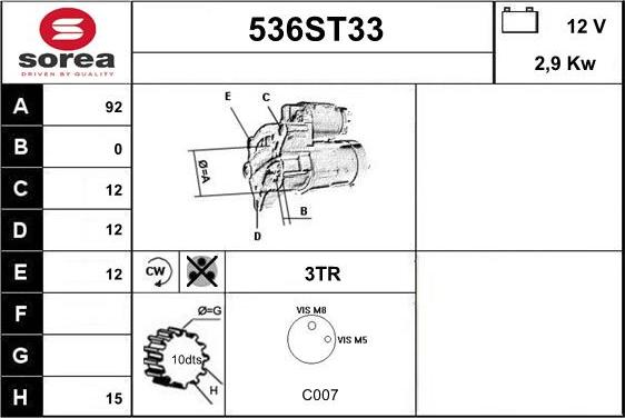 STARTCAR 536ST33 - Стартер autospares.lv