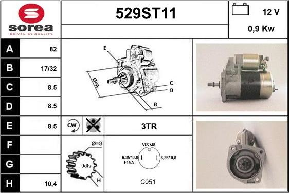 STARTCAR 529ST11 - Стартер autospares.lv