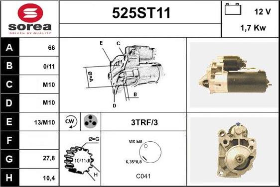 STARTCAR 525ST11 - Стартер autospares.lv