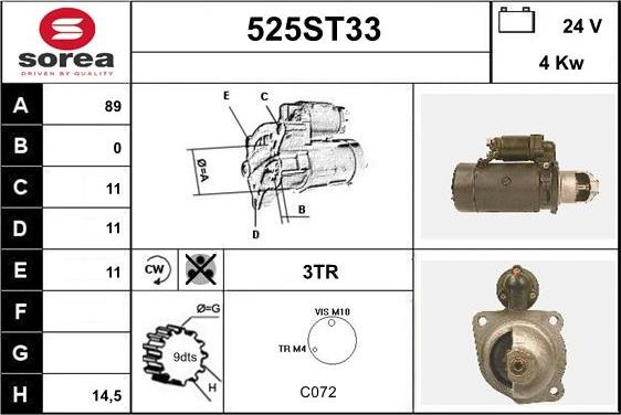 STARTCAR 525ST33 - Стартер autospares.lv