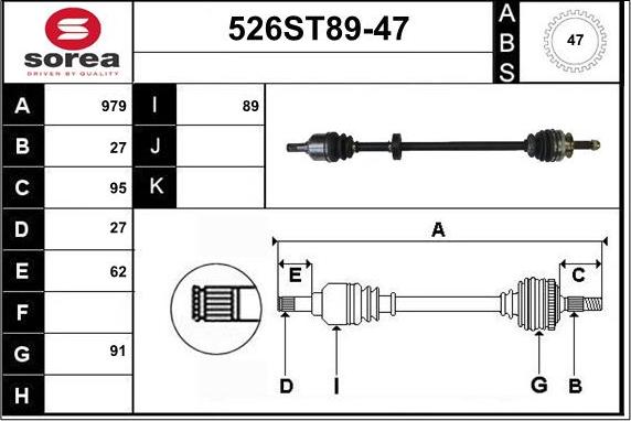 STARTCAR 526ST89-47 - Приводной вал autospares.lv